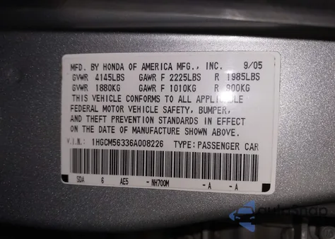 2006 Honda Accord 2.4 Se z USA, uszkodzony, nr VIN 1HGCM56336A008226